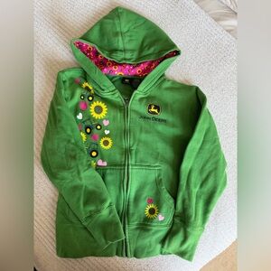 John Deere Girls Hoodie Sunflower Tractor Zip Up Size M 10/12